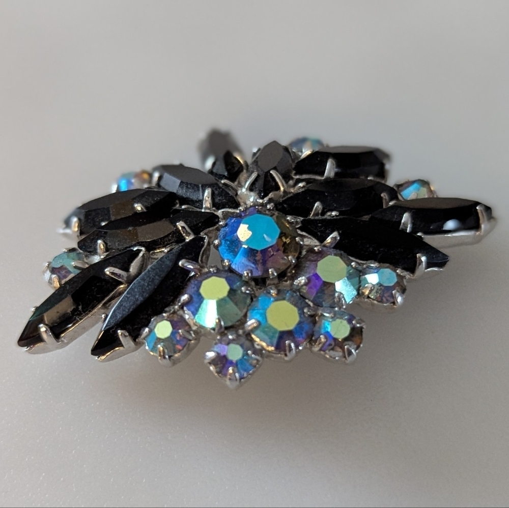 Vintage Silver Tone Aurora Borealis Crystal Brooch